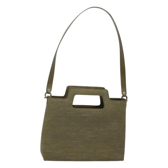 Salvatore Ferragamo Gancini Shoulder Bag Canvas Khaki Auth 117786 - Picture 1 of 16
